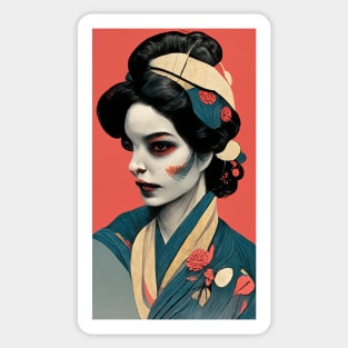 Japanese Geisha in Dark Gothic Style Sticker